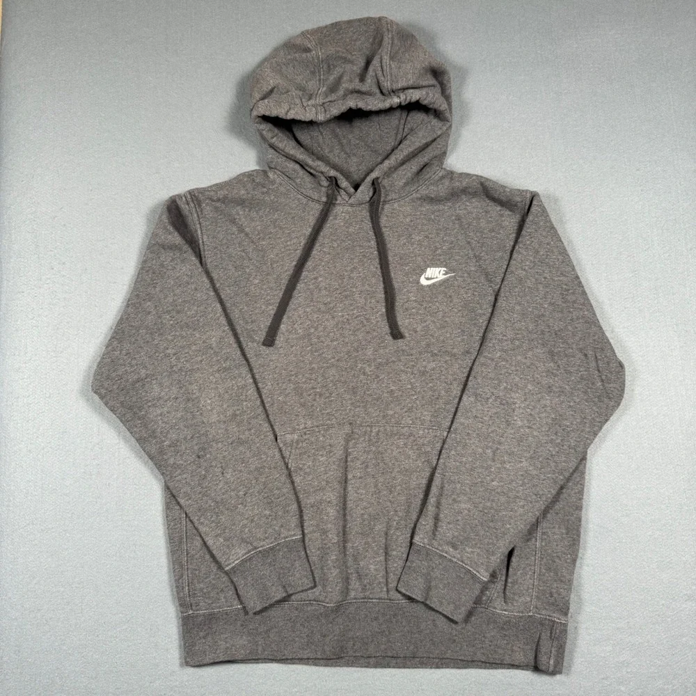 Nike Hoodie Mens Large Gray Fleece Pullover Embroidered Swoosh Logo Sportswear